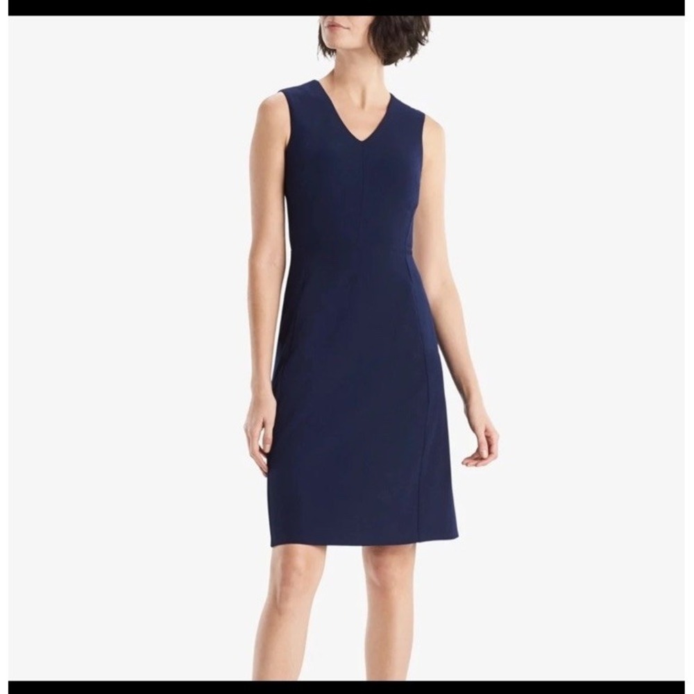 MM.LaFleur Annie Dress Women Navy Blue Sleeveless V-Neck Sheath Workwear 12